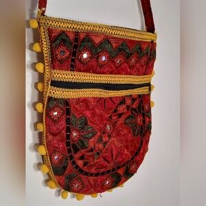Indian Embroidered Red and Black Women's Embellished Bag